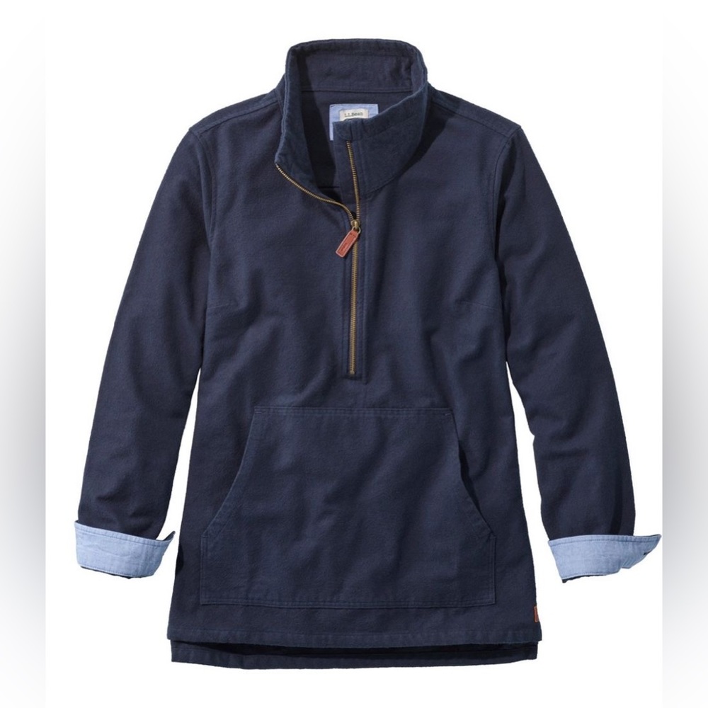 L.L. Bean Women's Navy blue Heritage Chamois half- Zip Pullover flannel shirt